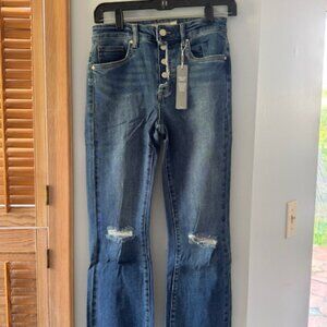 NWT! Tractr Distressed Indigo Long Jeans - Button Fly/Area Detail - Size 2/26